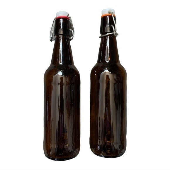 Stylish Amber Brown Swing Top Glass Bottles - Set of Two (16oz) - Picture 4 of 4